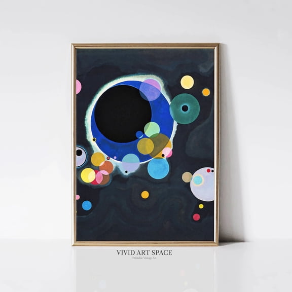 Kandinsky Several Circles, Modern Abstract Painting, Dark Geometry Print, Minimalist Art Print, UNFRAMED PAPER POSTER, Home Decor, Vintage Gift, Living Room Dercor