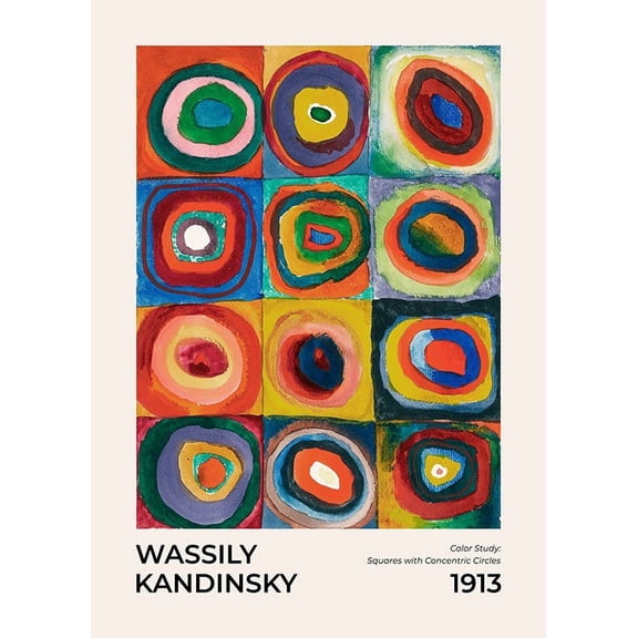 Kandinsky - Squares With Concentric Circles Print Wall Art, Modern Wall Decor For Living Room Bedroom, 8x12 UNFRAMED