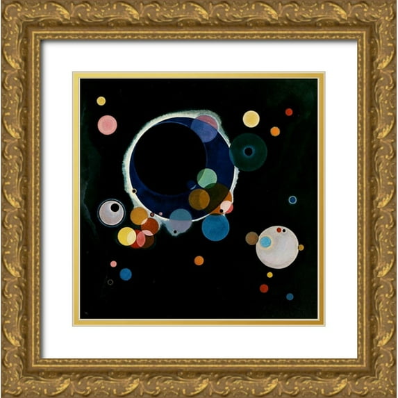 Kandinsky, Wassily 15x15 Gold Ornate Wood Framed with Double Matting Museum Art Print Titled - Several Circles 1926