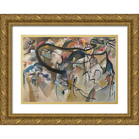 Kandinsky, Wassily 18x14 Gold Ornate Wood Framed with Double Matting Museum Art Print Titled - Composition V, 1911