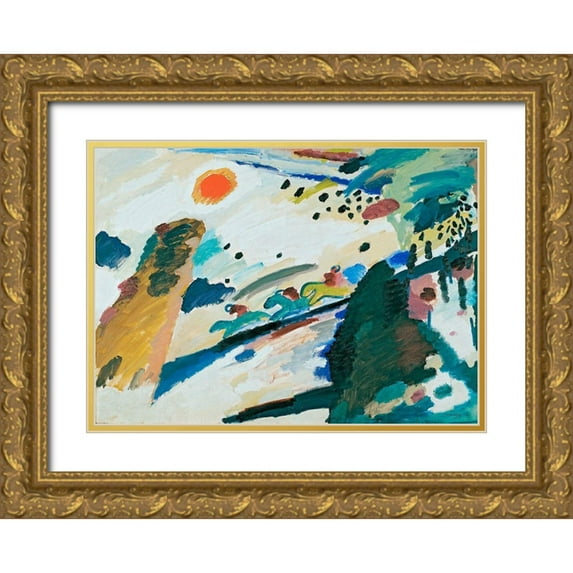 Kandinsky, Wassily 24x18 Gold Ornate Wood Framed with Double Matting Museum Art Print Titled - Romantic Landscape, 1911