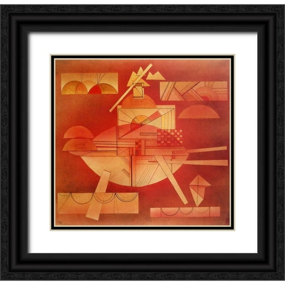 Kandinsky, Wassily 27x26 Black Ornate Wood Framed with Double Matting Museum Art Print Titled - In the Heavy Red 1928