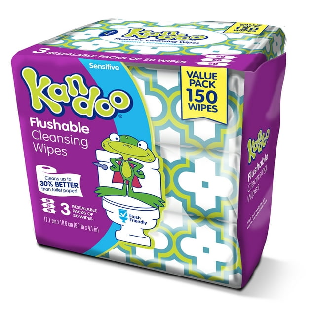 Kandoo Flushable Cleansing Wipes, Sensitive, 150 Wipes
