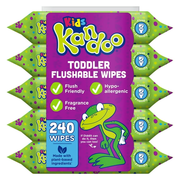 Kandoo Kids Sensitive Flushable Cleansing Wet Wipes, Potty Training Aid, Fragrance Free, 240 Wipes