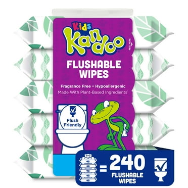 Kandoo Kids Sensitive Flushable Cleansing Wet Wipes, Potty Training Aid, Fragrance Free, 240 Wipes