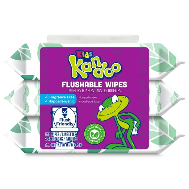 Kandoo Kids Sensitive Flushable Cleansing Wet Wipes, Fragrance Free, 144 Wipes