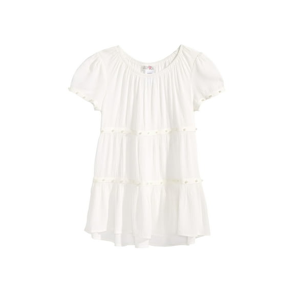 Kandy Kiss Big Girls Pearl Trim Gauze Top White XL