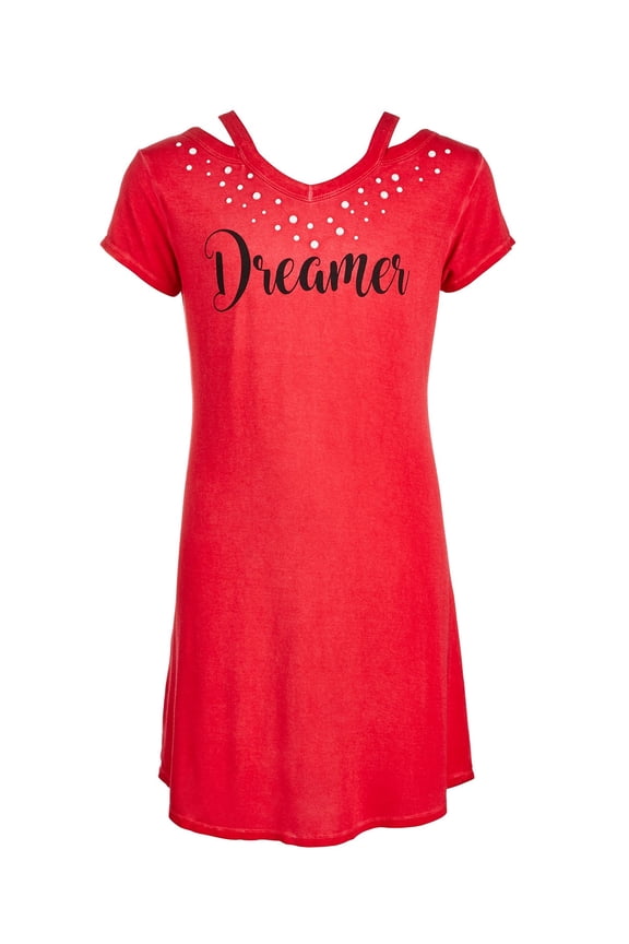 Big Kid Girls Pearl Trim Graphic Print Dress