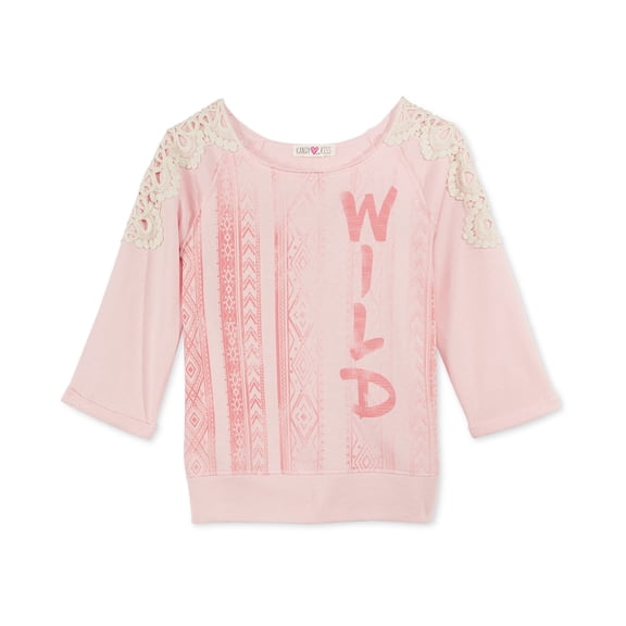 Kandy Kiss Girls Crew Neck Crochet-Shoulder Sweatshirt (XLarge, Blush)