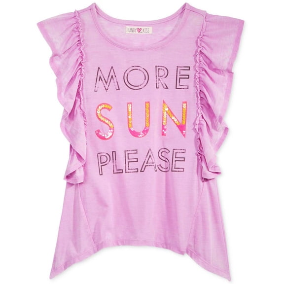 Kandy Kiss Girls More Sun Please Ruffle Sleeve T-Shirt (Purple, L)