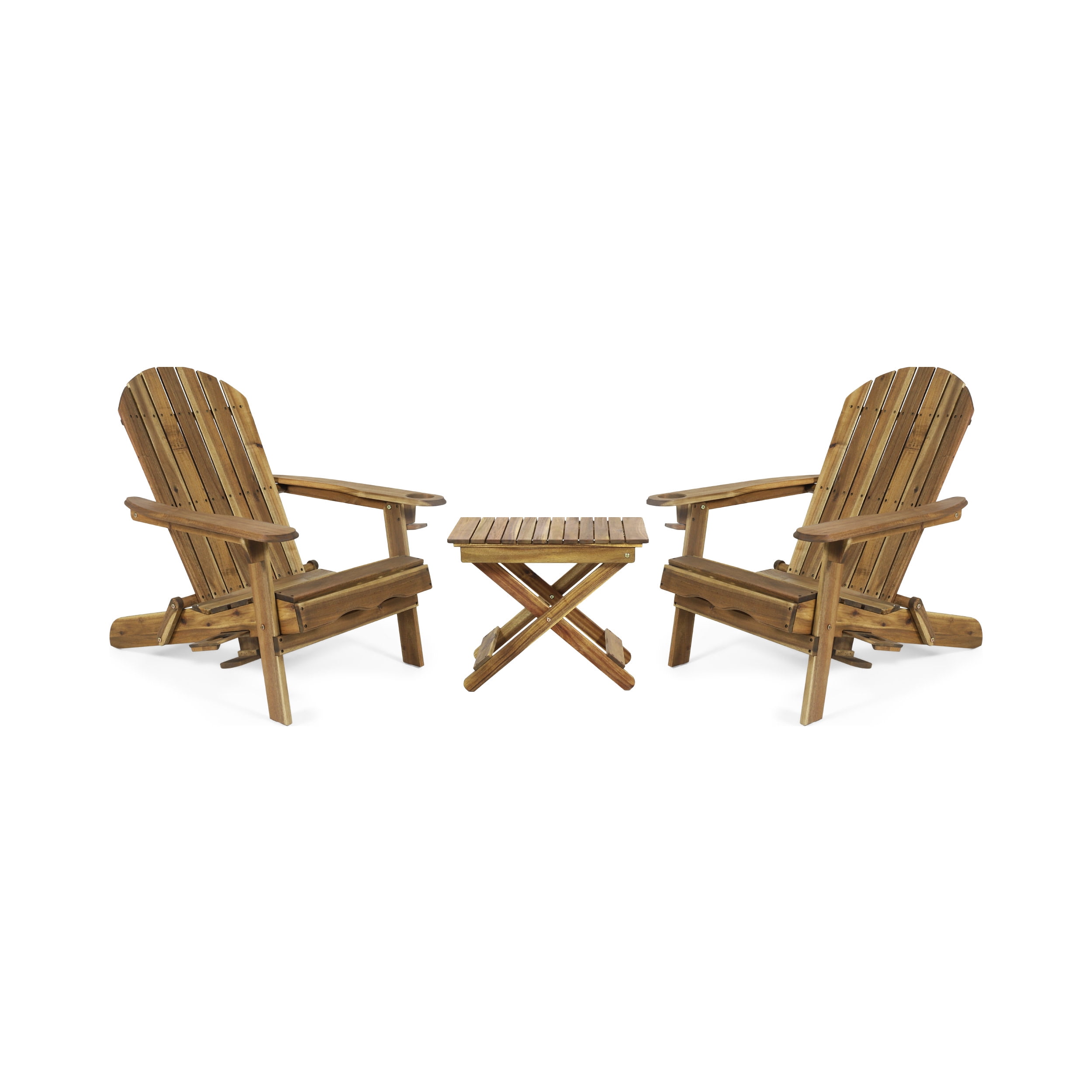 Natural Brown Acacia Wood 2-Seater Folding Adirondack Chat Set
