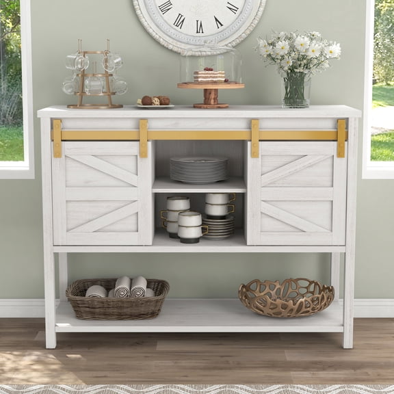 Kane 4-Shelf Wood White Oak Buffet with Sliding Door