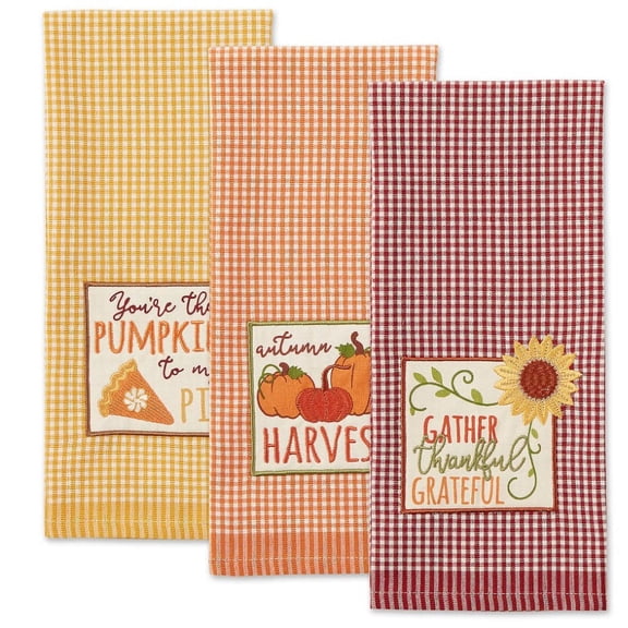 Kane Autumn Gingham Woven Cotton Dish Cloths, 3 Count