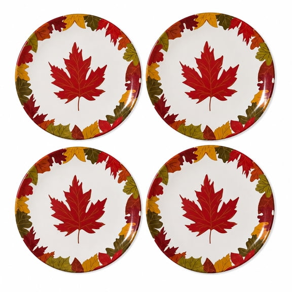 Kane Autumn Splendor Set of 4 Fall Leaves Melamine Plates, 8-Inch Appetizer & Dessert Plates