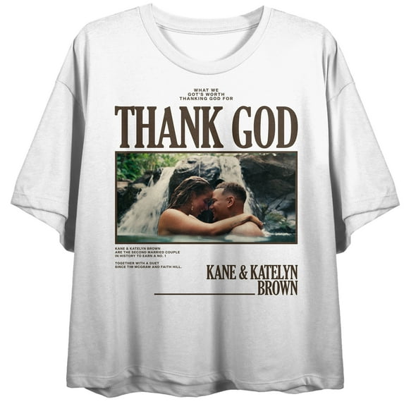 Kane Brown Thank Crew Neck Short Sleeve Women's White Crop Top-Small