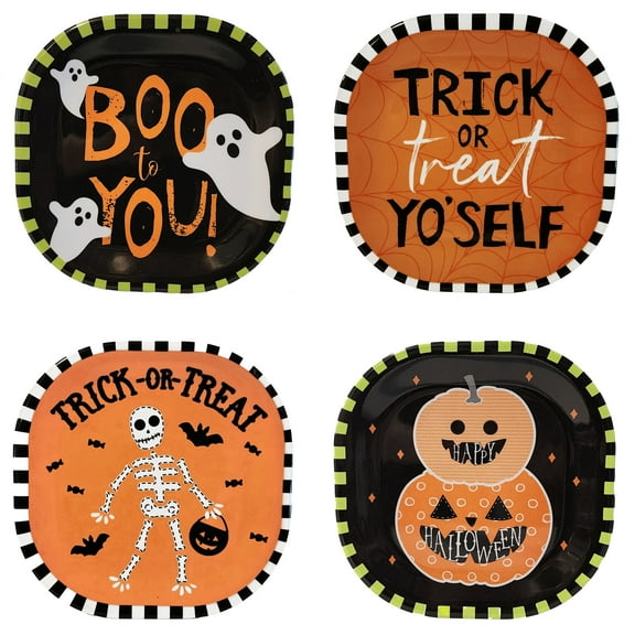 Kane Halloween 8-inch Melamine Appetizer Plates Set of 4 Skeleton Ghost