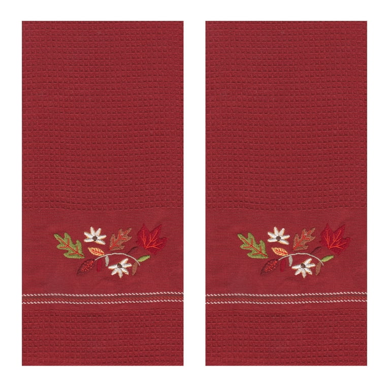 Kane Home Burgundy Kitchen Towel 2-Pack Set, Fall Leaves, Cotton, Size: 16 x 26, Red