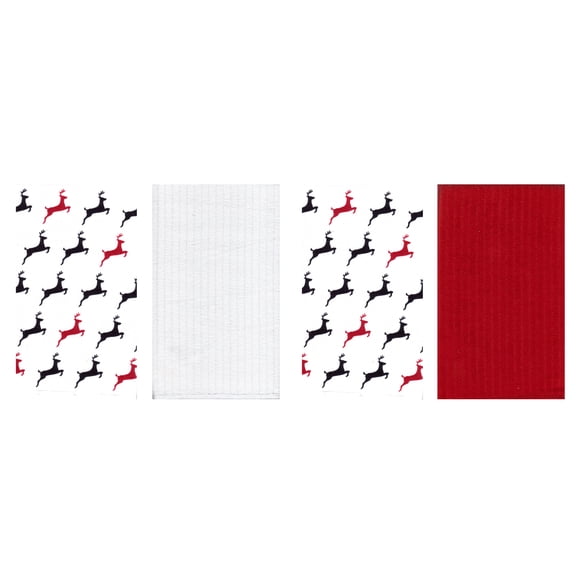 Kane Home Christmas Microfiber Towels, 4-Pack, Multicolor, Flying Reindeer Print