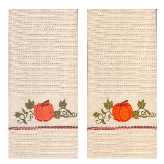 Kane Home Fall Kitchen Towel 2-Pack Set, 16 x 26 inch Absorbent Cotton for Cleaning Drying, Cream