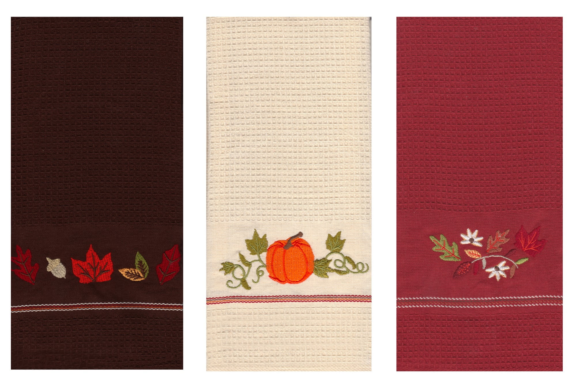 Kane Home Burgundy Kitchen Towel 2-Pack Set, Fall Leaves, Cotton, Size: 16 x 26, Red