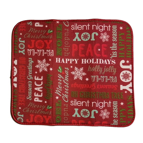 Kane Home Microfiber Dish Drying Mat, Christmas Seasons Greetings, 16x18, Red