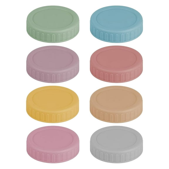8 Pack Regular Mouth Plastic Mason Jar Lids for Ball, Kerr and More, 70mm Colored Canning Tops with Silicone Rings, Food Grade & Leak-proof