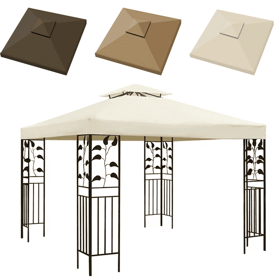 Dolemoduo 2-Tier Replacement Gazebo Canopy Top Patio 10'x10' PU Water Resistance Gazebo Canopy Replacement Top Cover-Off white