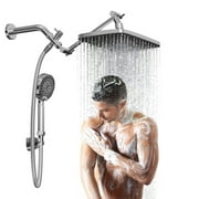 Dolemoduo High Pressure 12inch Shower Heads with Handheld Spray Combo with Fixed Showerhead and 5 Sprays Dual Shower Head Combo-silver