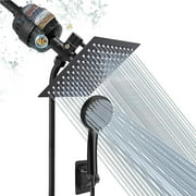 Dolemoduo  Filtered Shower Head, High Pressure 8″Square, 5 settings Handheld Rain Shower Filter Combo with Self-adhesive Holder/1.5M Hose -1 Replaceable Filter Cartridge (Chrome Finish) ﻿