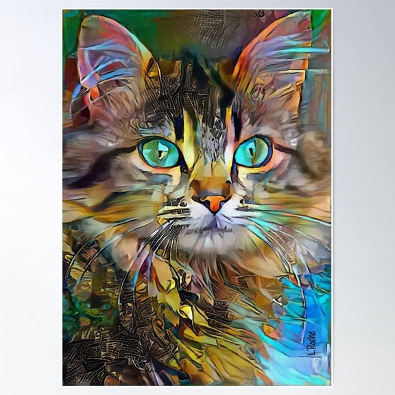 Kanella, Cat, Chat, Cat, Lea Roche Paintings Poster Wall Art, Modern Wall Decor For Living Room Bedroom, 12x18 UNFRAMED