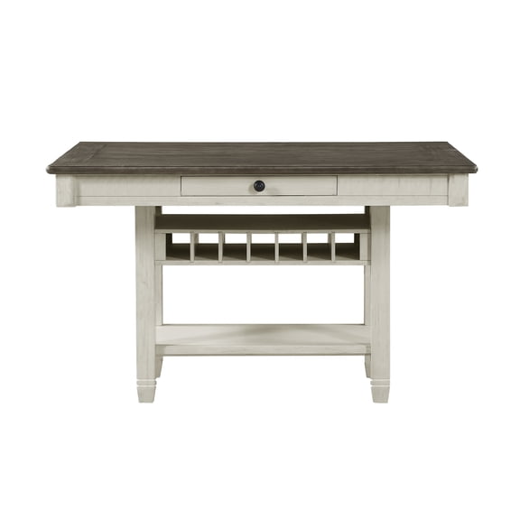 Kanepe Counter Height Table with 4 Drawers & Wine Rack - 40"x60" - Acacia & Elm - Antique White/Rosy Brown Kitchen Dining Table