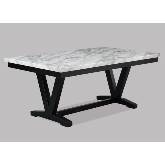 Kanepe Dining Table - Modern Rectangular Wood Table, Faux Marble Top, Black & White - Seats 6 - 42" x 72"