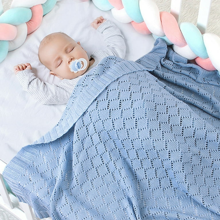 KangQi Solid Color Baby Hollow Knitted Crochet Blanket Sleeping Quilt Swaddle Wrap