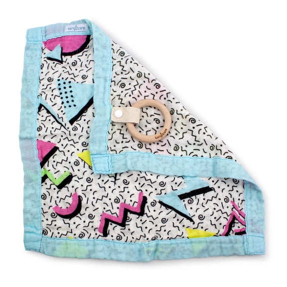 Kanga Care Muslin Reversible Baby Teething Security Blanket Lovey 15" x 15" - Radical 80's