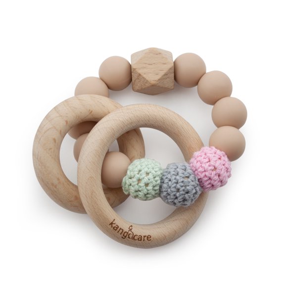 Kanga Care Silicone & Wood Crocheted Teething Ring :: Blush