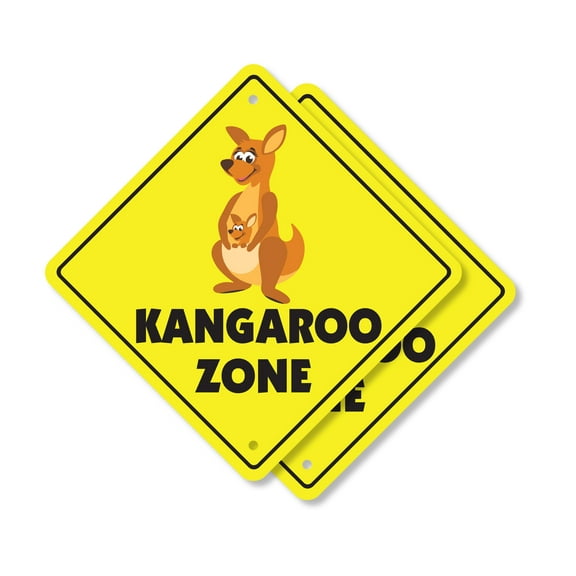 Kangaroo (2 Pack) Plastic Crossing Sign - 10 Inch X 10 Inch Xing Sign Gift Animal Wildlife Australia Jump Pouch Exotic Nature Zoo Decor Fun Unique