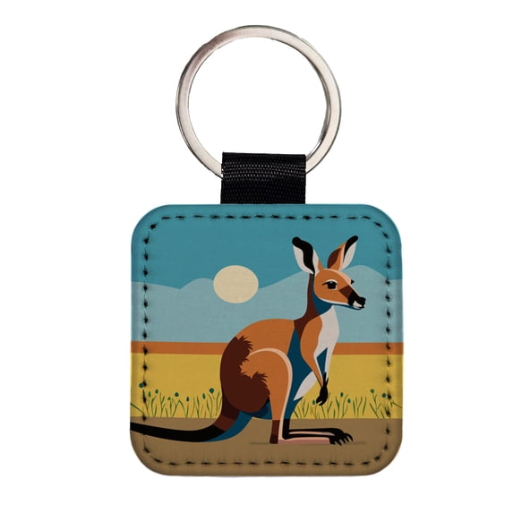 Kangaroo Australia Faux Leather Square Keychain