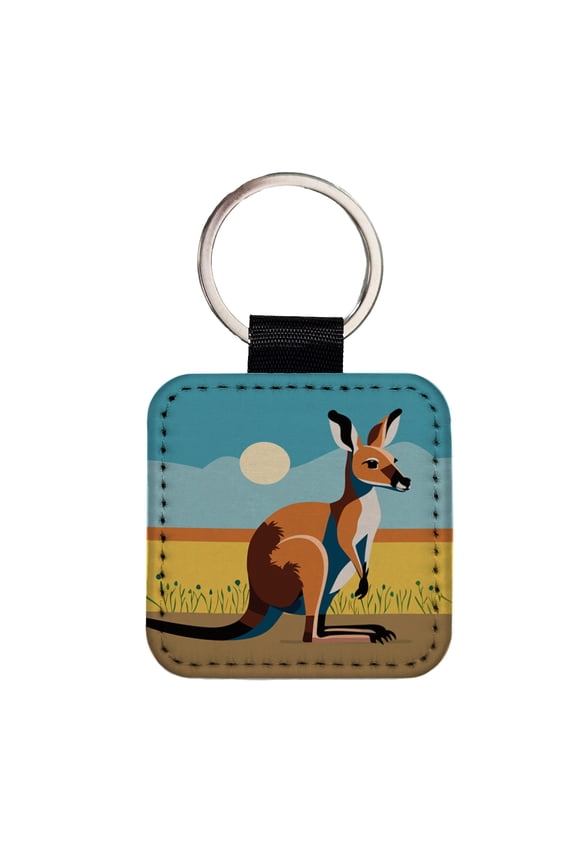 Kangaroo Australia Faux Leather Square Keychain