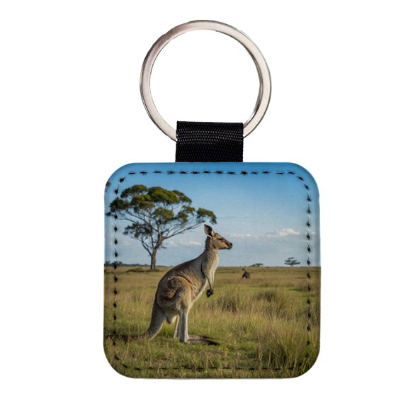Kangaroo Australia Plain Faux Leather Square Keychain