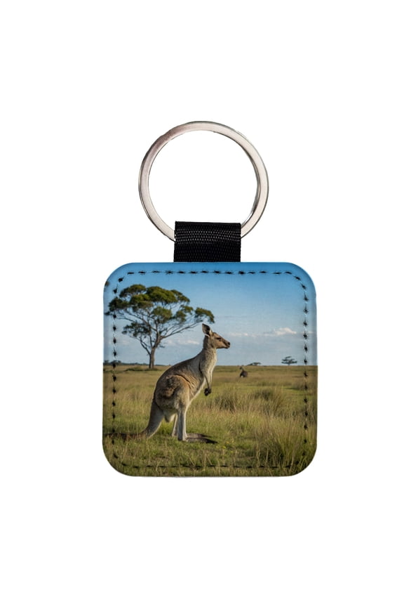 Kangaroo Australia Plain Faux Leather Square Keychain