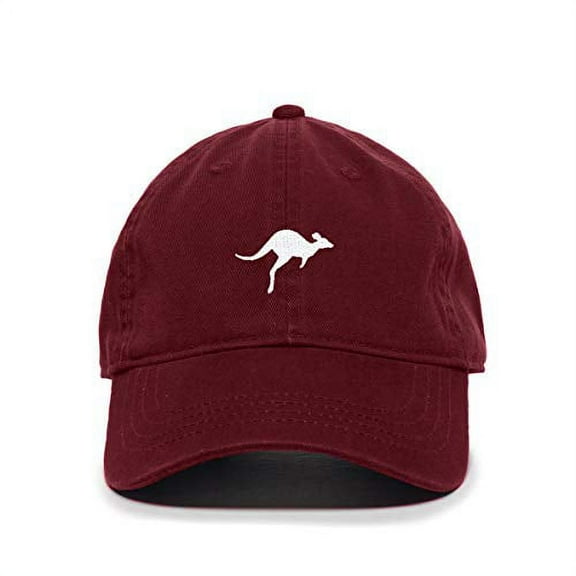 Kangaroo Baseball Cap Embroidered Cotton Adjustable Dad Hat Burgundy