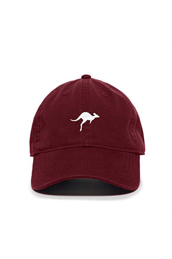 Kangaroo Baseball Cap Embroidered Cotton Adjustable Dad Hat Burgundy