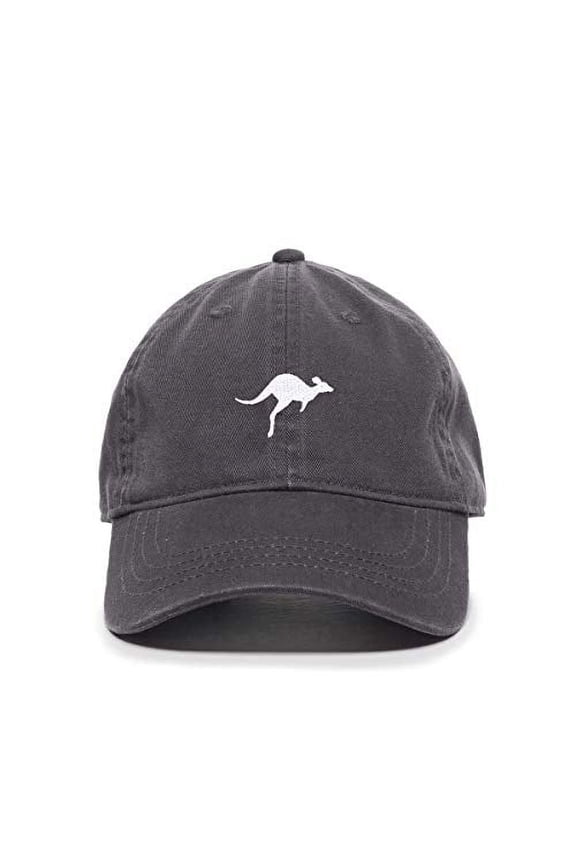 Kangaroo Baseball Cap Embroidered Cotton Adjustable Dad Hat Charcoal