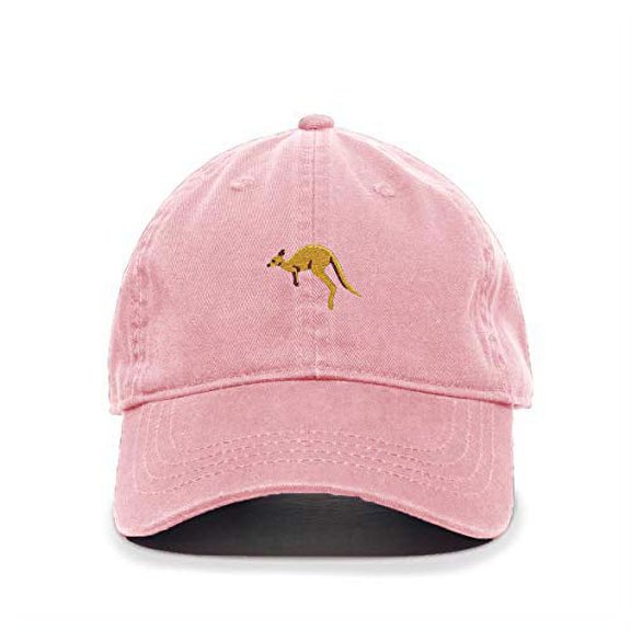 Kangaroo Baseball Cap Embroidered Cotton Adjustable Dad Hat Light Pink