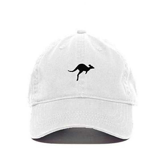 Kangaroo Baseball Cap Embroidered Cotton Adjustable Dad Hat White