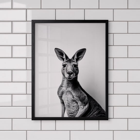 Kangaroo Bathroom Wall Art Black and White Animal WC Toilet Decor, Unframed Poster