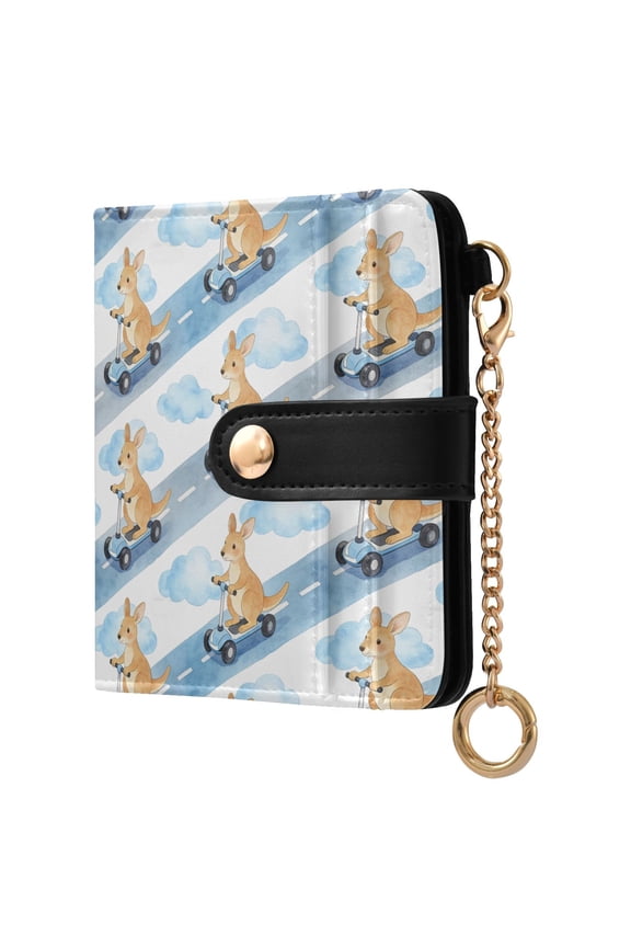 Kangaroo Bicycle Small Wallet for Women RFID Blocking Bifold PU Leather Credit Card Holder with Zipper Coin Pocket Compact Cute Travel Purse Magnetic Snap 7 Card Slots