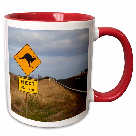 3drose, Kangaroo Caution Road Sign Along the Great Ocean Road, Australia., 15oz Two-tone Red Mug