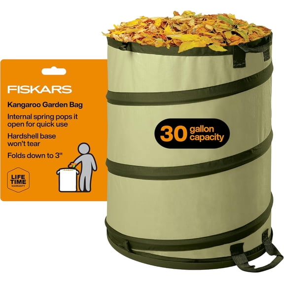 Kangaroo Collapsible Garden Bag with Heavy Duty Hardshell Bottom for Yard Waste, 30 Gallon Reusable Container for Lawn Care and Gardening