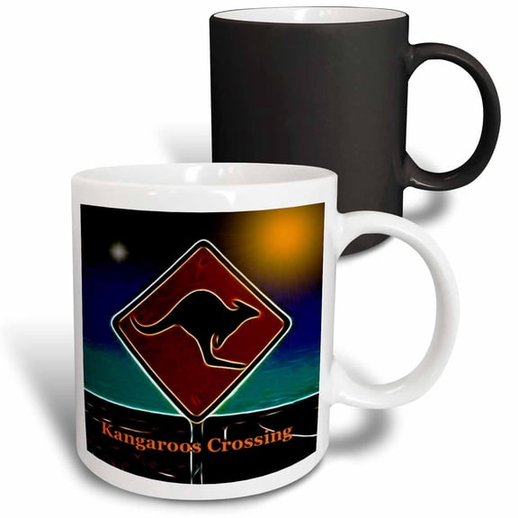 3drose, Kangaroo Crossing, 11oz Magic Transforming Mug
